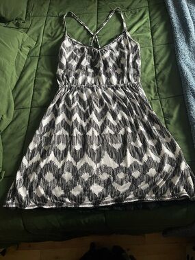 Ardene Black and White Printed Spaghetti-Strap Mini Dress